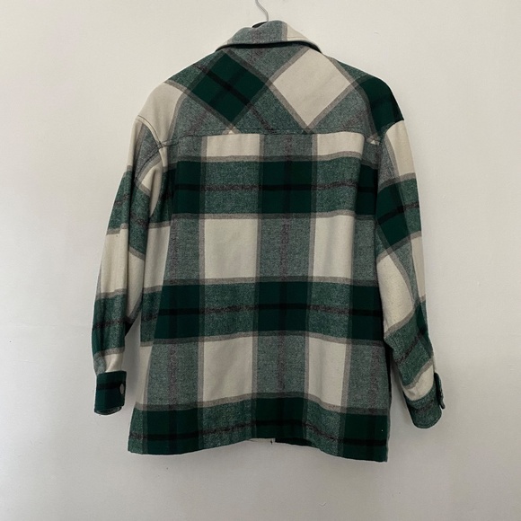 Zara Green and White Plaid Unlined Button Down Shirt Jacket Shacket - Picture 5 of 5